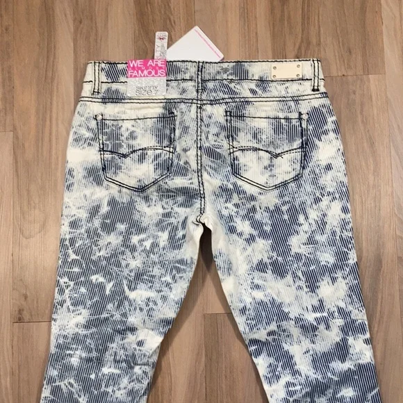 Almost Famous Skinny jean w striped splatter bleach print retro size 7 - Picture 10 of 16